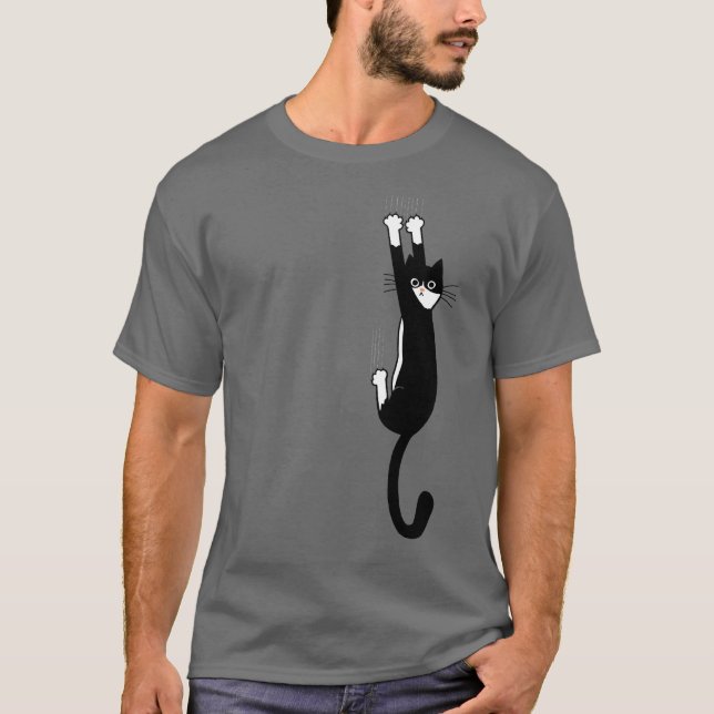 Camiseta Gato Preto e Branco Seguindo | Engraçado Tuxedo Ca (Frente)