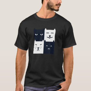 Camiseta Gato Preto e Branco Tabuleiro de Xadrez Quadrado Ú