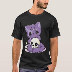 Camiseta Gato Preto e Caveira Nu Gótico Pastel Fofo Sinistr