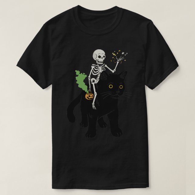 Camiseta Gato preto e crânio (Frente do Design)