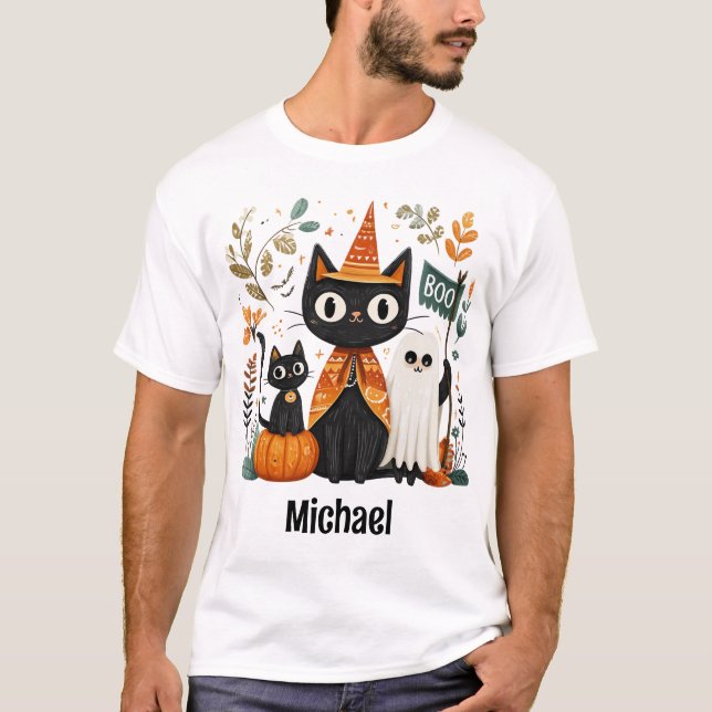 Camiseta Gato Preto e Fantasma Personalizado (Frente)