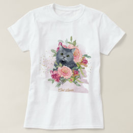 Camiseta Gato Preto e Flores Pet Lover