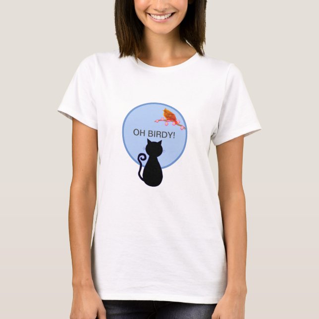 Camiseta Gato Preto e Pássaro Vermelho (Frente)