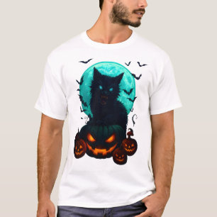 Camiseta Gato Preto em Abóboras sob Lua Cheia – Metade Assu
