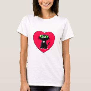 Camiseta Gato Preto em Coração Vermelho
