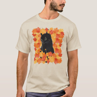 Camiseta Gato Preto em Folhas de Outono