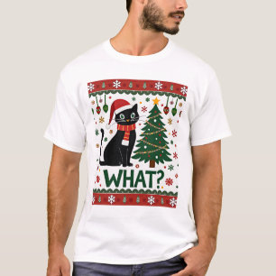 Camiseta Gato Preto Empurrando Árvore de Natal Gato Engraça