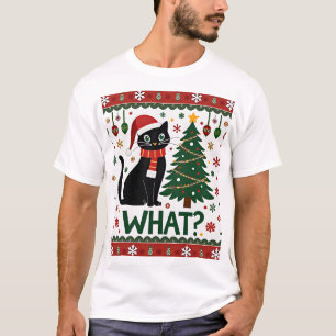 Camiseta Gato Preto Empurrando Árvore de Natal Gato Engraça