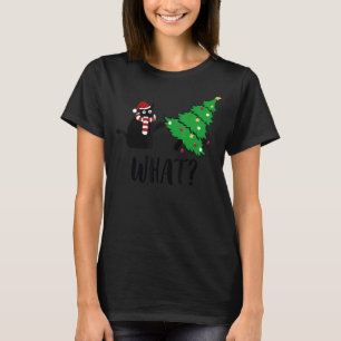 Camiseta Gato Preto Empurrando Árvore De Natal Sobre Gato O