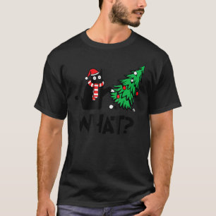 Camiseta Gato Preto Empurrando Árvore De Natal Sobre Gato O