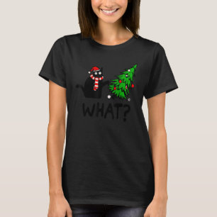 Camiseta Gato Preto Empurrando Árvore De Natal Sobre Gato Q