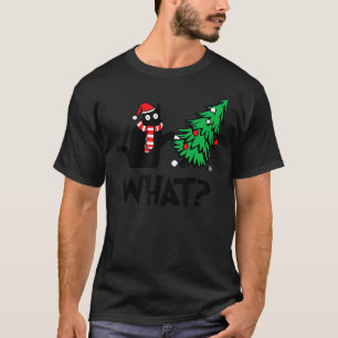 Camiseta Gato Preto Empurrando Árvore De Natal Sobre Gato Q