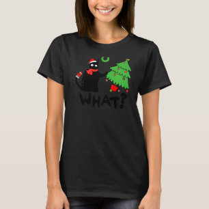 Camiseta Gato Preto Empurrando Árvore De Natal Sobre Gato Q