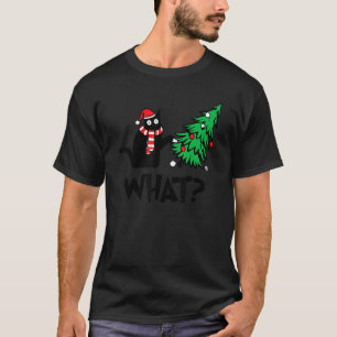 Camiseta Gato Preto Empurrando Árvore De Natal Sobre Gato Q