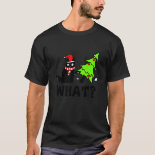 Camiseta Gato Preto Empurrando Árvore de Natal Sobre Gato Q