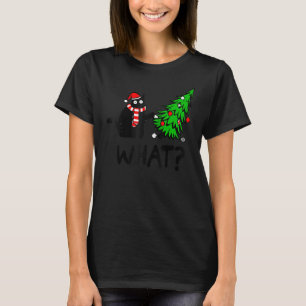 Camiseta Gato Preto Empurrando Árvore de Natal Sobre o Gato