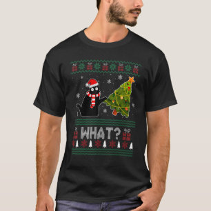 Camiseta Gato Preto Empurrando Árvore de Natal Sobre o Gato
