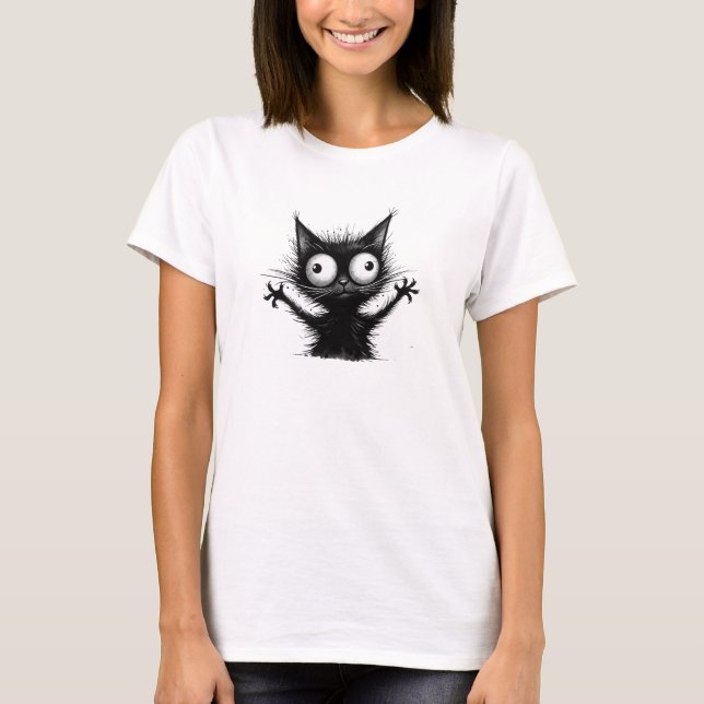 Camiseta Gato preto engraçado (Frente)