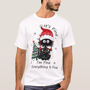 Camiseta Gato Preto Engraçado Arrancado Na Árvore De Natal 