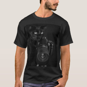 Camiseta Gato preto engraçado com a câmera
