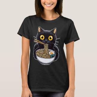 Camiseta Gato preto engraçado comendo Ramen