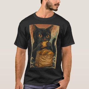 Camiseta Gato Preto Engraçado Comendo Tacos Retro Japonês