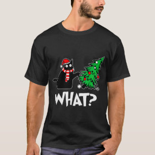 Camiseta Gato Preto Engraçado de Natal Empurrando Árvore de