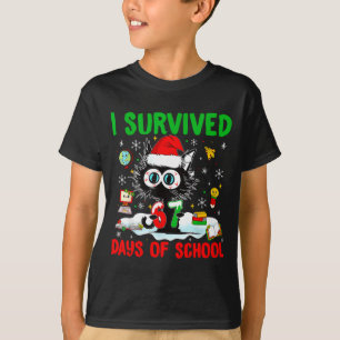 Camiseta Gato Preto Engraçado De Natal Eu Sobrevivi 67 Dias