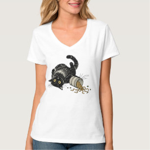Camiseta Gato Preto Engraçado Derramou Macarrão Ramen