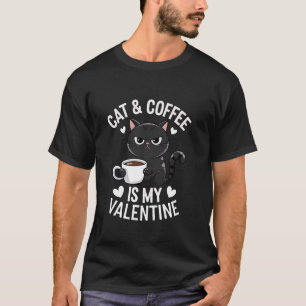Camiseta Gato Preto Engraçado e Café é o Meu Dia dos Namora