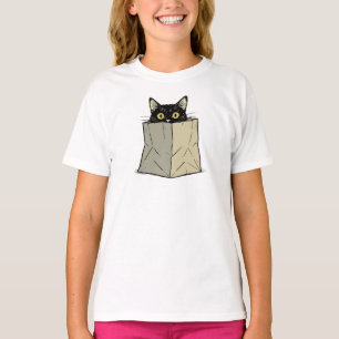 Camiseta Gato Preto Engraçado Espiando da Saca de