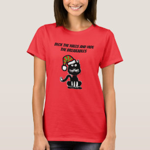 Camiseta Gato Preto Engraçado Humor de Feriado Gato Festivo
