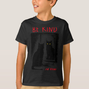 Camiseta Gato Preto Engraçado Meio Feral Espelho Goth