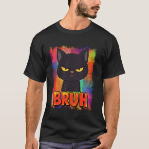 Camiseta Gato Preto Engraçado Meme Bruh Frase Gráfica