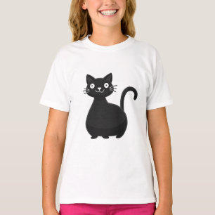 Camiseta Gato Preto Engraçado Olhos Grandes Ilustração de G