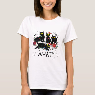 Camiseta Gato Preto Engraçado Qual Árvore de Natal Meme Nat