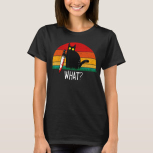 Camiseta Gato Preto Engraçado Que Está Segurando Faca Sangr