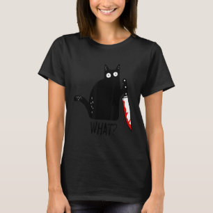 Camiseta Gato Preto Engraçado Que Segura Faca Sangrenta Hom