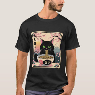 Camiseta Gato Preto Engraçado Ramen Anime Gráfico Japonês J