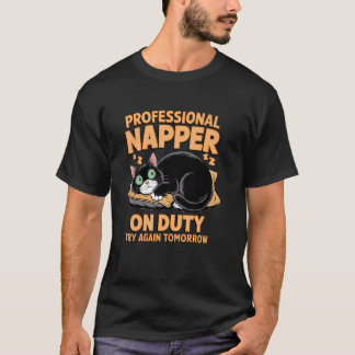Camiseta Gato Preto Engraçado Soneca Humor Preguiçoso Sono