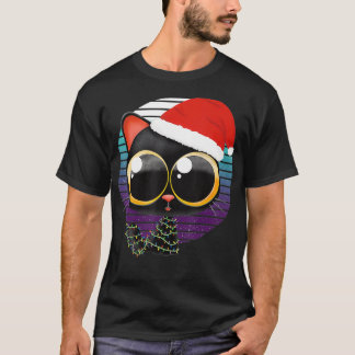 Camiseta Gato Preto Engraçado Tangido Em Luzes De Natal Com