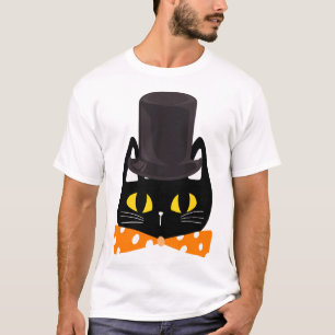 Camiseta Gato Preto Engraçado Vestindo um Chapéu Preto – De