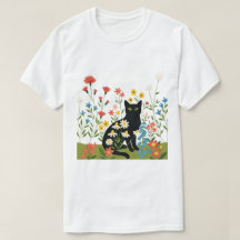 Gato Preto Entre Flores Silvestres Coloridas – Cot
