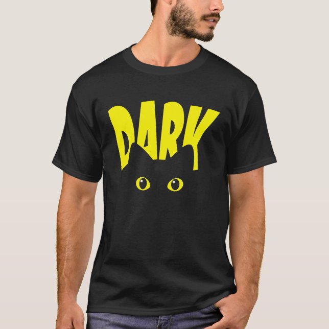 Camiseta Gato Preto Escuro com Olhos Grandes, Pai de Gato L (Frente)