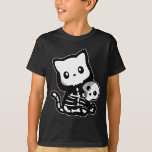Camiseta Gato Preto Esqueleto Pastel Gótico Kawaii Fofo