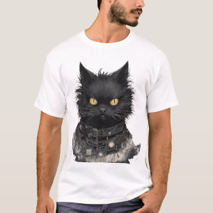 Camiseta Gato Preto Estático com Olhos Ouros