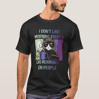 Camiseta Gato Preto Eu Odeio Manhãs E Pessoas Introvertido