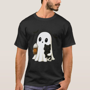 Camiseta Gato Preto Fantasma Fofo Tempero de Abóbora Dia da