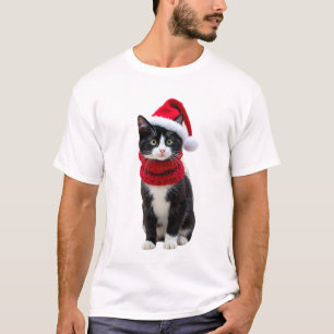 Camiseta Gato Preto Feio do Natal Chapéu de Papai Noel Cach