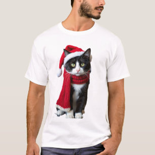 Camiseta Gato Preto Feio do Natal Chapéu do Papai Noel Cach